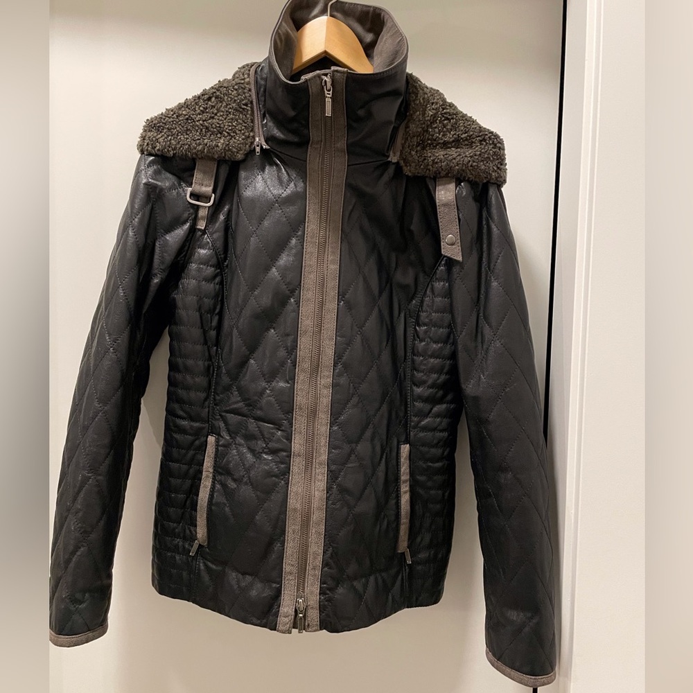 Danier Black and Grey Genuine Leather Ladies Jacket